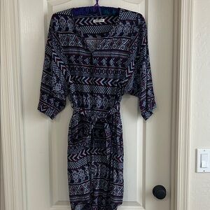 Coldwater Creek Navy Geometric Midi Dress with Light Blue and Burgundy Accents